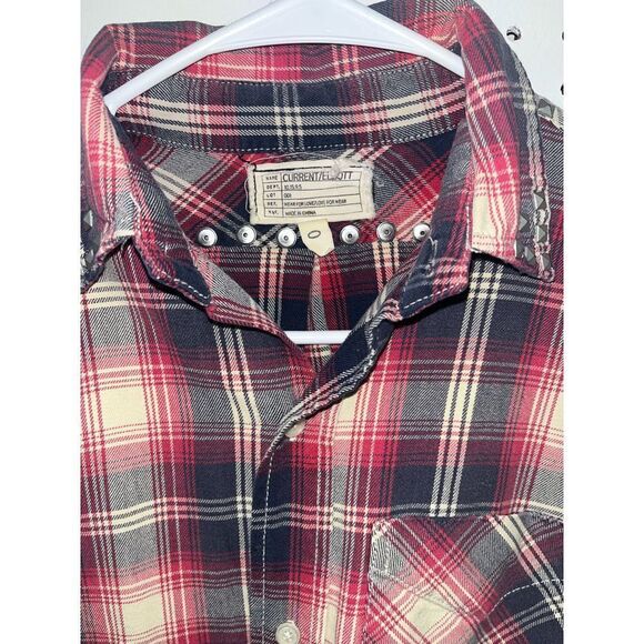 Current Elliott The Perfect School Shirt Red Revival Plaid Studded - Picture 6 of 6